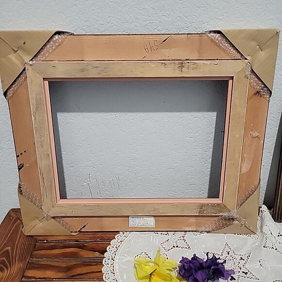 Pair Vtg MCM Wood Art Frames Linen Liner holds 9x12 & 5 x7 no glass Gallery Wall - Picture 5 of 15